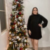 Black satin Long puff sleeve mini dress