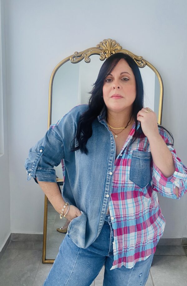 Denim and checker shirt - Image 3