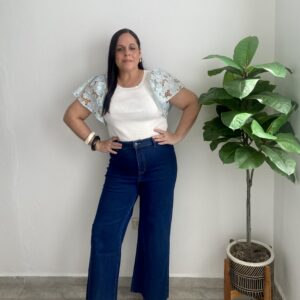 Stretch high rise wide jeans